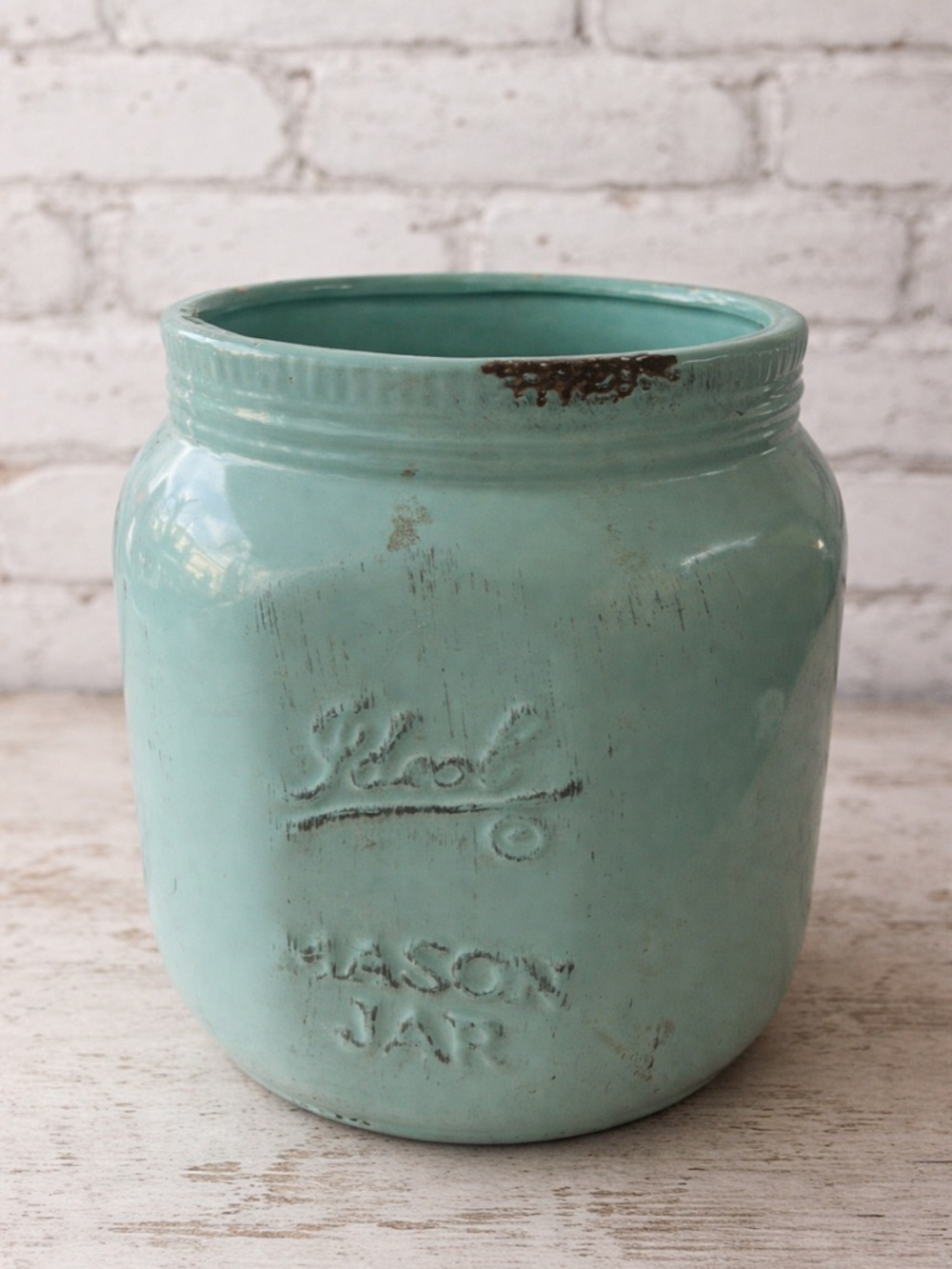 Seafoam Green Mason Jar Ceramic Crock